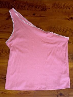 Old Navy One-Shoulder Pink Tank with White Trim